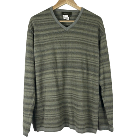 Ermenegildo Zegna V-Neck Striped Sweater Size Medium - Picture 1 of 9